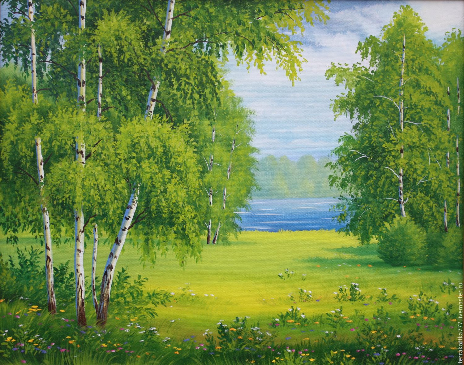 Рисунок берёза у реки Рисунок берёза у реки