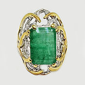 Украшения handmade. Livemaster - original item 925 Sterling silver ring with large natural beryl emerald. Handmade.