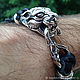 Bracelet in the form of a tiger head from silver 925 and calfskin. Braided bracelet. FANTASY JEWELS. My Livemaster. Фото №4