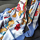 Винтаж: Голубой шелковый платок с цветами. Платки винтажные. Irina-ekw. Интернет-магазин Ярмарка Мастеров.  Фото №2