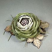 Украшения handmade. Livemaster - original item Olive Creek Brooch-flower made of fabric and genuine leather. Handmade.