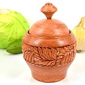 Wooden carved jar for bulk products, wooden jug