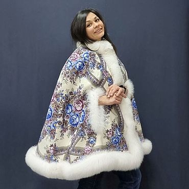 Одежда ручной работы. Ярмарка Мастеров - ручная работа Кейп-пончо из павловопосадского платка «Аромат лета». Handmade.