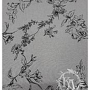 Ткань льняная с хлопком "Листья" на белом фоне