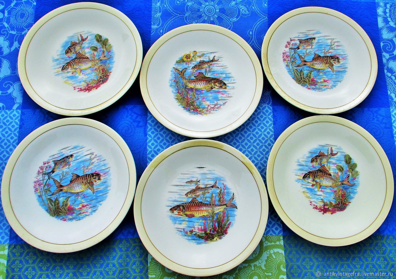 Винтаж: Старинный набор тарелок для рыбы 6 штук Poissons фарфор LIMOGES, Предметы интерьера винтажные, Орлеан,  Фото №1