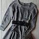 Long grey linen dress with belt