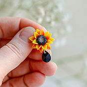 Украшения handmade. Livemaster - original item Handmade pendant with sunflower and Swarovski droplet. Handmade.