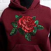 Одежда handmade. Livemaster - original item Burgundy sweatshirt with rose Dolce rose handmade embroidery. Handmade.