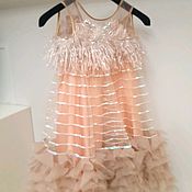 Праздничное, кружевное персиковое платье