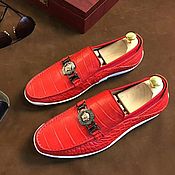 Обувь ручной работы handmade. Livemaster - original item Crocodile leather loafers, in red, unisex model, custom made!. Handmade.