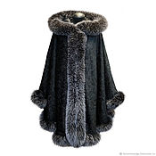 Одежда handmade. Livemaster - original item Velvet poncho with hood and real fur. Handmade.
