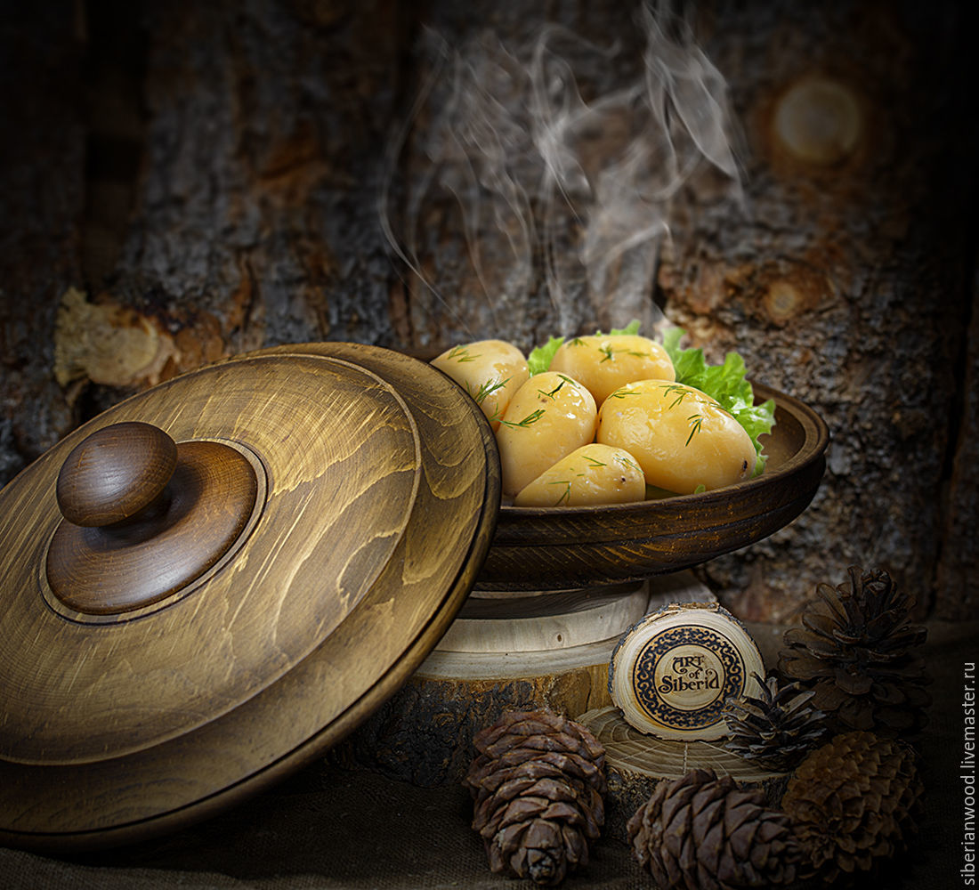 Деревянное блюдо с крышкой из натурального сибирского кедра.  K44, Банки, Новокузнецк,  Фото №1