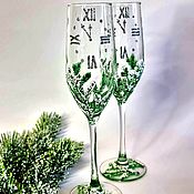 Посуда handmade. Livemaster - original item A pair of New Year`s glasses with stained glass painting 