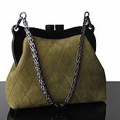 Сумки и аксессуары handmade. Livemaster - original item Suede handbag on the clasp, olive. Handmade.