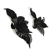 Украшения handmade. Livemaster - original item Brooch Needle Buttonhole Flower on Lapel Black Orchid Leather Suede. Handmade.