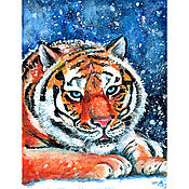 Картины и панно handmade. Livemaster - original item Painting Tiger Acrylic 15 x 20 Winter Landscape Portrait of a Tiger. Handmade.