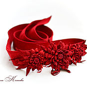 Аксессуары handmade. Livemaster - original item Belt sash of Red suede flowers leather women`s. Handmade.