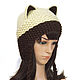 Hat with Cat ears knitted female Siamese coffee with milk, Caps, Orenburg,  Фото №1