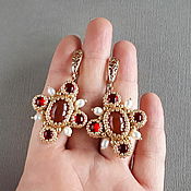 Украшения handmade. Livemaster - original item Red Beaded and Pearl Earrings, Hanging Earrings with Red Stone. Handmade.