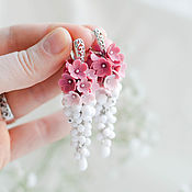 Украшения handmade. Livemaster - original item White and Pink Flower Cluster Earrings Handmade. Handmade.
