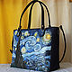 Leather black handbag "Van Gogh. Starry night". Classic Bag. Avtorskie kozhanye sumki iz Italii. Интернет-магазин Ярмарка Мастеров.  Фото №2