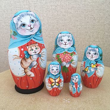 Русский стиль ручной работы. Ярмарка Мастеров - ручная работа Матрешки «Кошечки» 5 мест. Handmade.