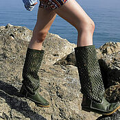 Обувь ручной работы handmade. Livemaster - original item ROMBO-Green perforated boots-Handmade boots - Ethno. Handmade.