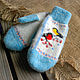 Women's mittens with bullfinches blue, Mittens, Moscow,  Фото №1