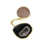 Украшения handmade. Livemaster - original item Black agate ring, Quartz gold ring, Black ring. Handmade.