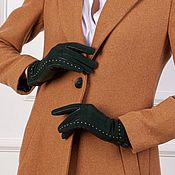 Винтаж handmade. Livemaster - original item Size 7. Winter gloves made of green nature.leather and velour. Handmade.