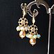 Earrings with pearls and opal in gold, Earrings, Moscow,  Фото №1