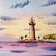 Painting with a sunset on the sea and a lighthouse in watercolor for the bedroom. Pictures. Olga Ermakova art. Online shopping on My Livemaster.  Фото №2