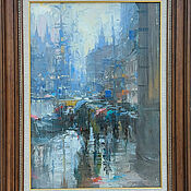 Картины и панно handmade. Livemaster - original item Tverskaya ul. Rain./ 60h40 cm/ oil on canvas. Handmade.
