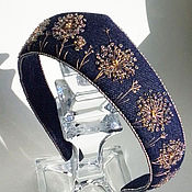 Ободок джинсовый с вышивкой Перламутровые цветы