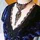 Blue stretch velvet blouse with black lace and hand embroidery. Blouses. ssowl. Online shopping on My Livemaster.  Фото №2
