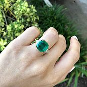 18K Dark Green Round Emerald Engagement Ring, Colombian Emerald Weddin