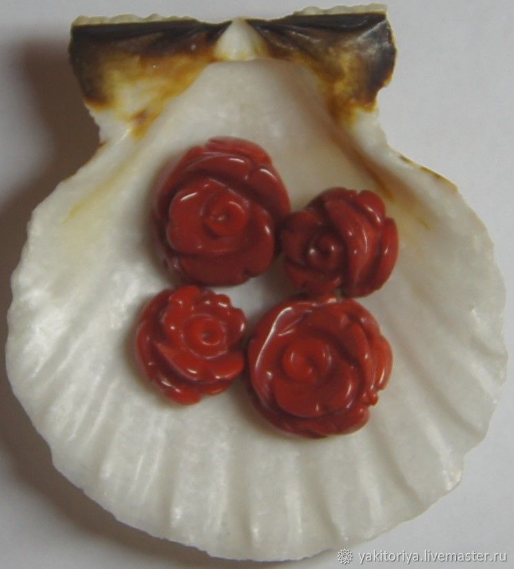 Mother-of-pearl carved half-drilled red rose, Pendants, Moscow,  Фото №1