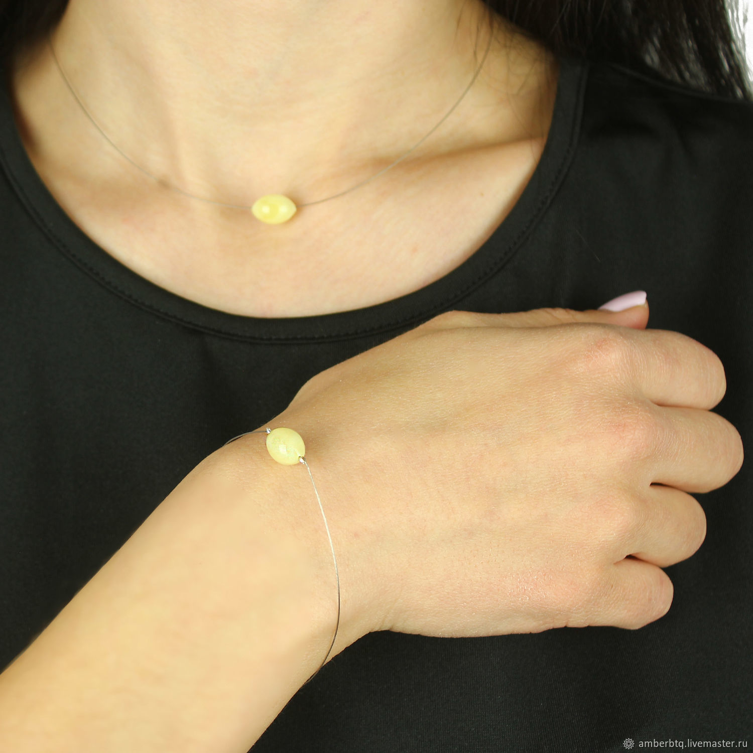 Stylish minimalistic bracelet with real honey amber, Hard bracelet, Kaliningrad,  Фото №1