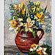 Daffodils and forget-me-nots oil painting, Pictures, Moscow,  Фото №1