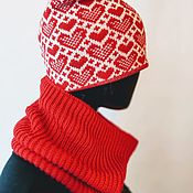 Аксессуары handmade. Livemaster - original item Winter red women`s hat set-beanie and Snood 208. Handmade.