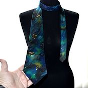 Аксессуары handmade. Livemaster - original item Silk tie constellations stars cosmos blue green gift for a man. Handmade.