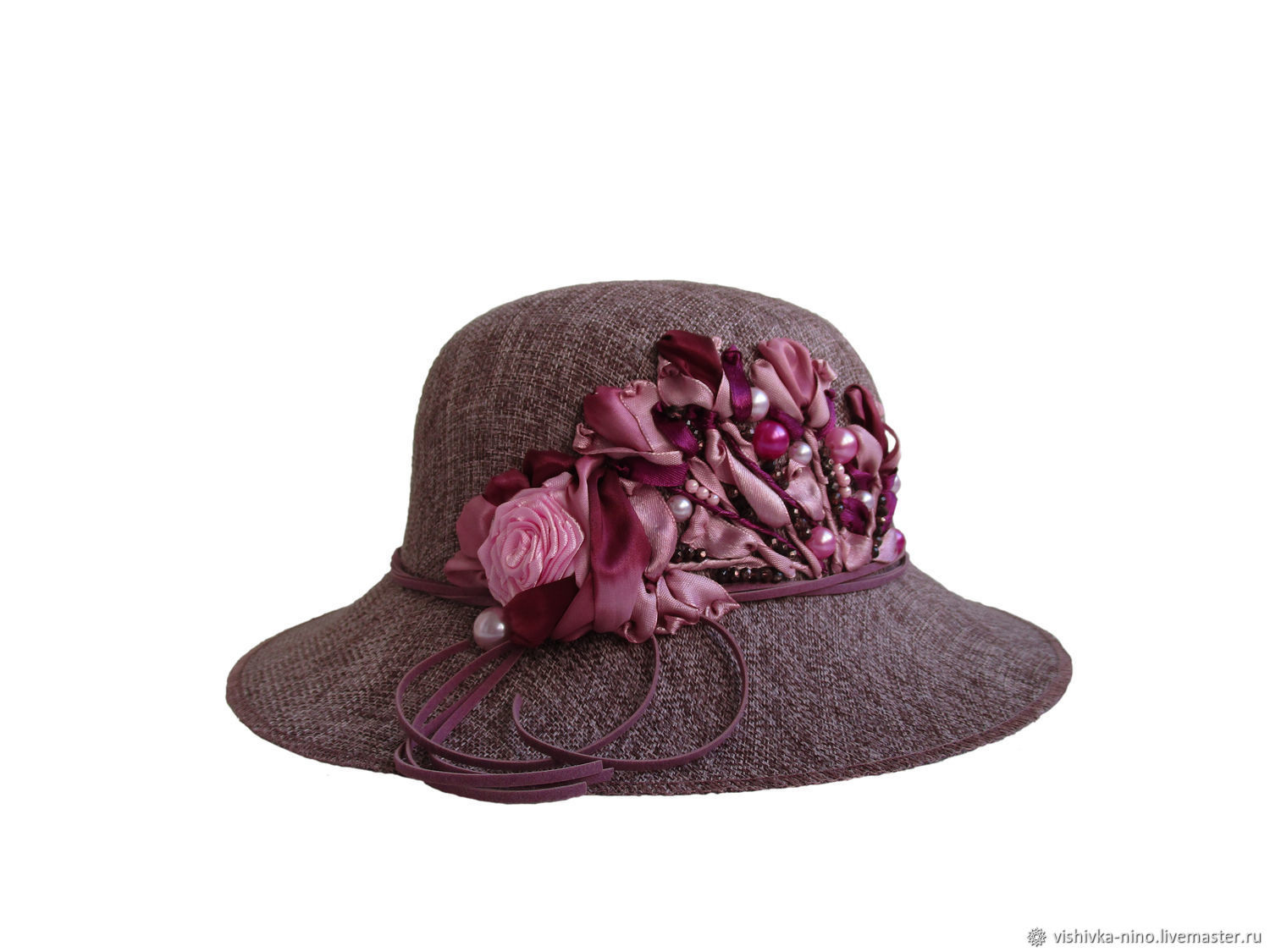 Women's summer bordeaux hat with roses WINTER CHERRY, Hats1, Nizhny Novgorod,  Фото №1