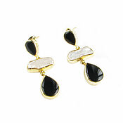 Украшения handmade. Livemaster - original item Earrings with pearls and onyx, chandelier earrings with pearls. Handmade.