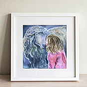Картины и панно handmade. Livemaster - original item Painting with a girl and a sheep, watercolor, 18h18 cm, painting in the nursery. Handmade.