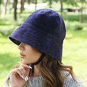 Аксессуары handmade. Livemaster - original item Women`s blue suede Cloche hat with small brim. Handmade.