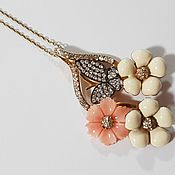 Украшения handmade. Livemaster - original item Silver necklace with coral, enamel and cubic zirconia. Handmade.