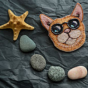 Украшения handmade. Livemaster - original item Cat with glasses brooch cat portrait of a pet embroidery cat smooth animal art. Handmade.