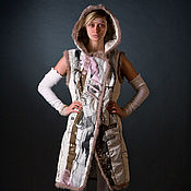 Одежда ручной работы. Ярмарка Мастеров - ручная работа White Printed Sleeveless Hoodie Vest with Fur "Winter". Handmade.