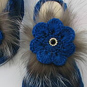 Обувь ручной работы handmade. Livemaster - original item Knitted slippers. warm dark blue, as a gift.. Handmade.