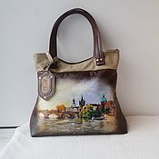 Сумки и аксессуары handmade. Livemaster - original item Custom painted leather bag for Vera Charles bridge Prague.. Handmade.